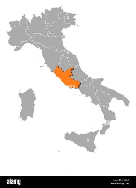 Mappa dell'Italia con evidenziata la regione Lazio