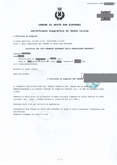 Certificato di stato civile