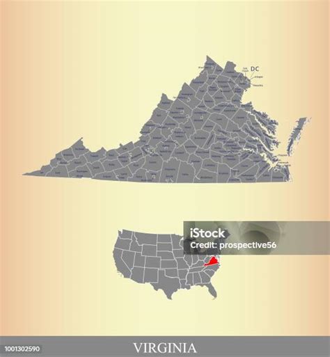 Mappa della Virginia con Quantico evidenziata