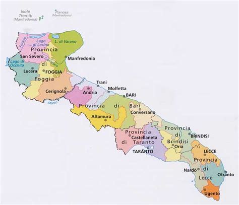 Mappa della Puglia con evidenziate le province