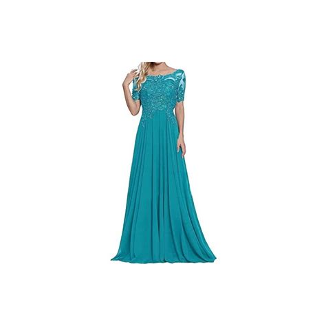 Abito damigella ciano lungo in chiffon con paillettes