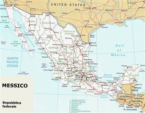 Mappa del Messico con itinerari turistici