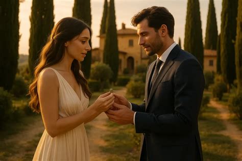 Coppia che si scambia la promessa di matrimonio sotto un porticato
