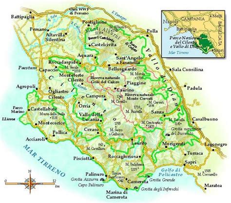 Mappa del Cilento con evidenziate le attrazioni naturali e turistiche