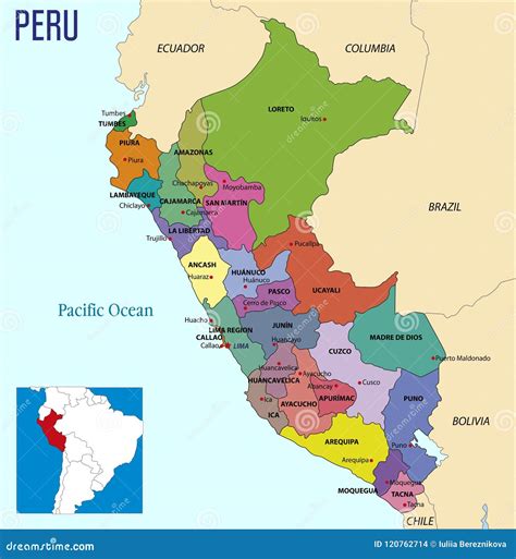 Mappa del Perù con evidenziate le principali destinazioni turistiche