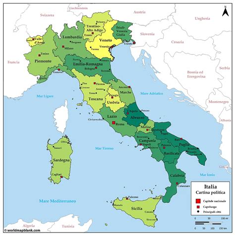 Mappa dell'Italia che evidenzia le destinazioni popolari per i matrimoni