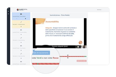 Schermata di una piattaforma di e-learning con video lezioni e materiali didattici.