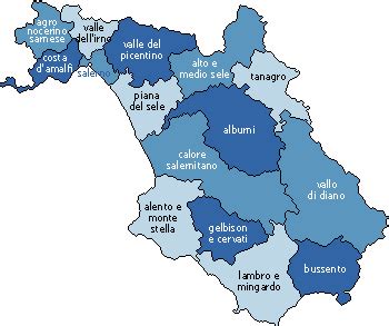 Mappa della provincia di Salerno con evidenziate le località menzionate