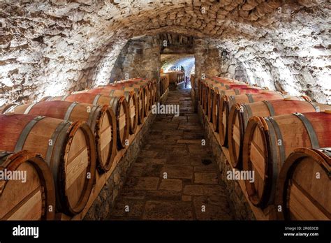 Interno della cantina ipogea con botti