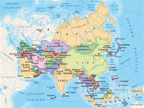 Mappa dell'Asia con evidenziati i paesi con tradizioni di denti colorati