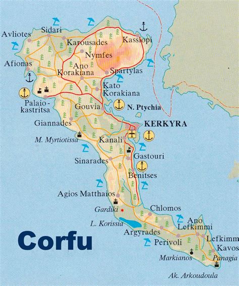Mappa dell'isola di Corfù con i principali punti di interesse