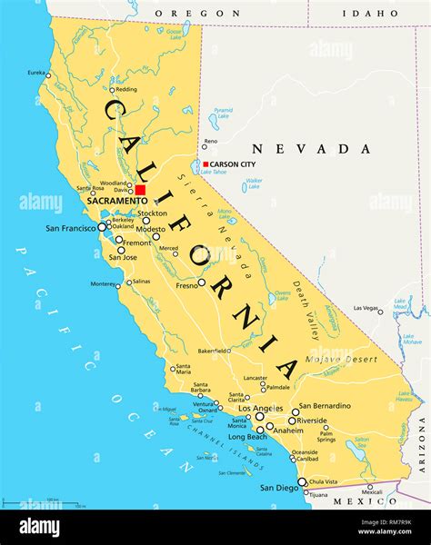 Mappa della California con le principali città e parchi nazionali