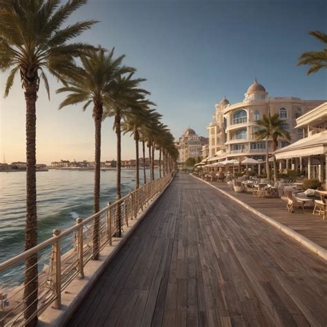 Vista dello skyline di Dubai dal Palm Jumeirah Boardwalk