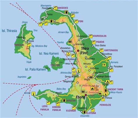 Mappa dell'isola di Santorini con punti di interesse