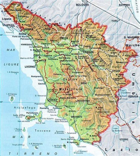 Mappa della Toscana con evidenziata la posizione di Monteriggioni e del Relais Borgo San Luigi