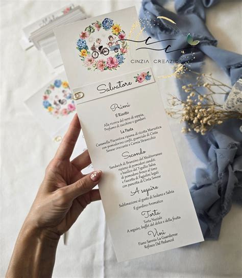 Esempi di coordinato grafico matrimonio: partecipazioni, menu, segnaposto