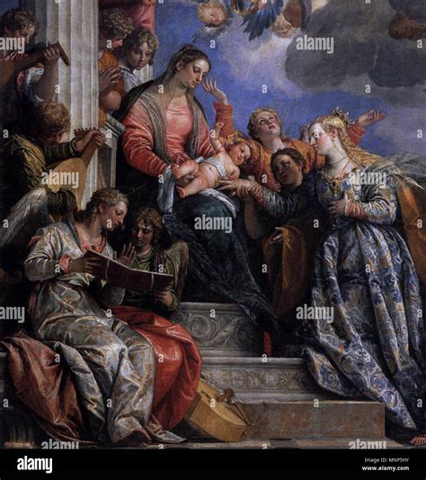 Dettaglio del dipinto di Paris Bordon raffigurante il Matrimonio Mistico di Santa Caterina