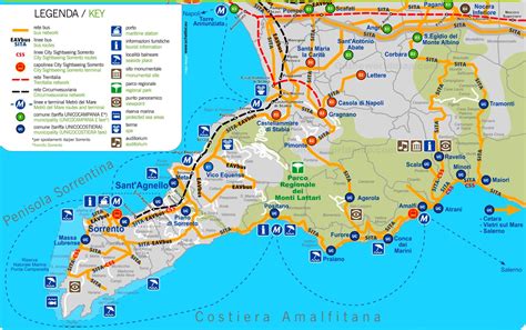 Mappa della Costiera Sorrentina con evidenziato Sorrento
