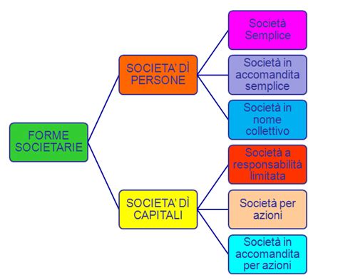 Grafico che illustra le diverse forme giuridiche d'impresa