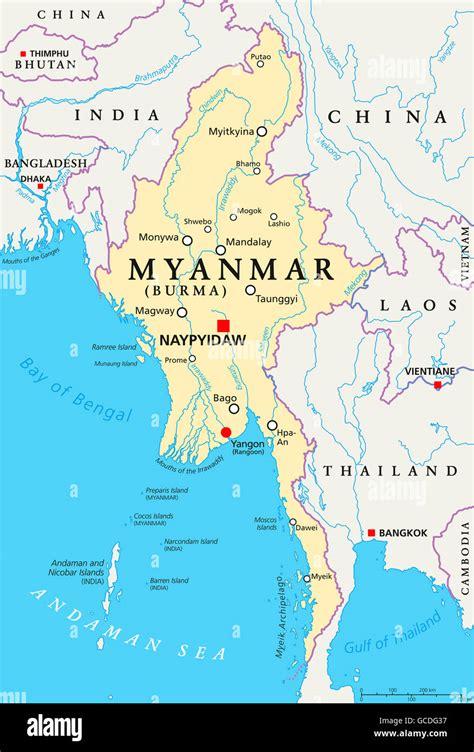Mappa del Myanmar (Birmania) con evidenziata la regione di origine dei rubini