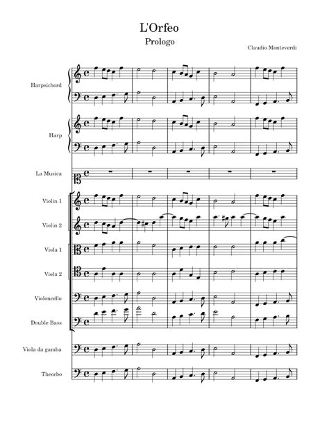 Partitura musicale antica de L'Orfeo di Monteverdi