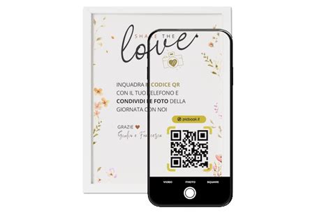 Esempio di bigliettino con QR Code per la condivisione di foto matrimonio