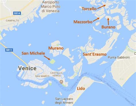 Mappa dell'Isola delle Rose con Venezia in lontananza