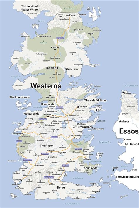 Mappa di Westeros con evidenziate le location chiave
