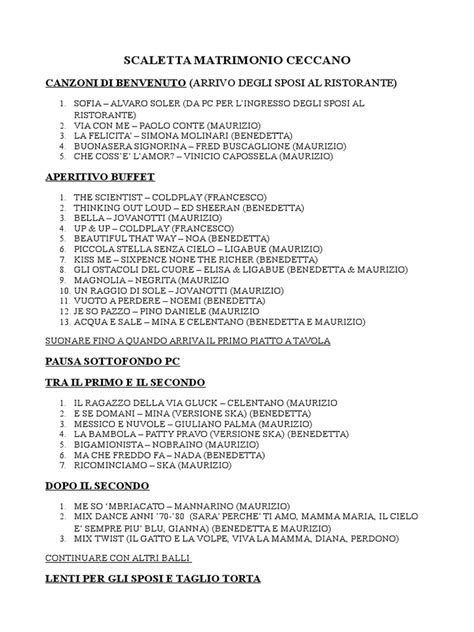 schema cerimoniale matrimonio