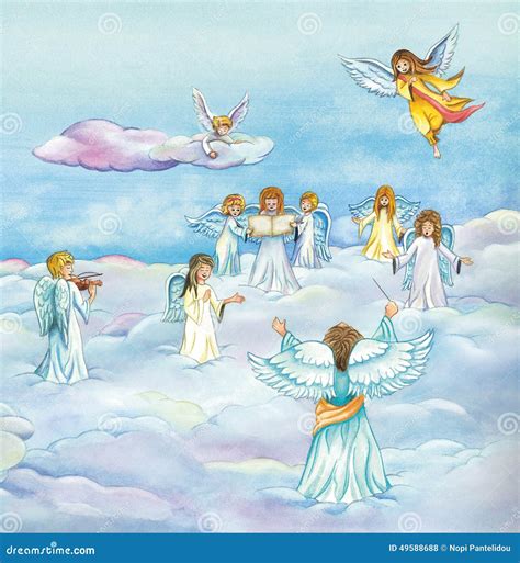 Illustrazione di angeli che cantano nel cielo