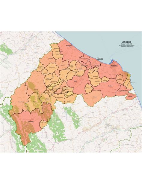 Mappa della provincia di Ancona con evidenziate le aree di interesse per i matrimoni