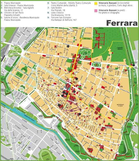 Mappa di Ferrara con evidenziati i principali atelier di abiti da sposa