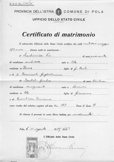 Documento di matrimonio con firme dei testimoni