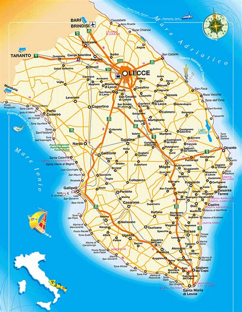 Mappa del Salento con evidenziate le zone turistiche