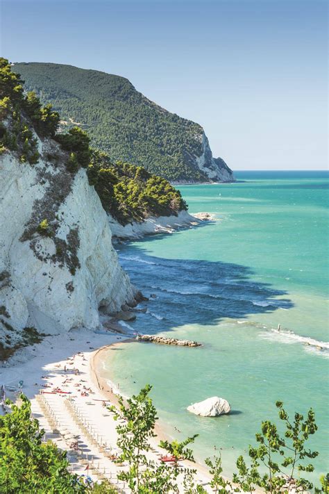 Panorama della Riviera del Conero con scogliere bianche e mare blu
