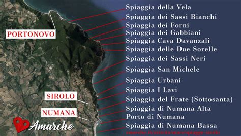 Mappa della Riviera del Conero con evidenziate le principali calette e spiagge