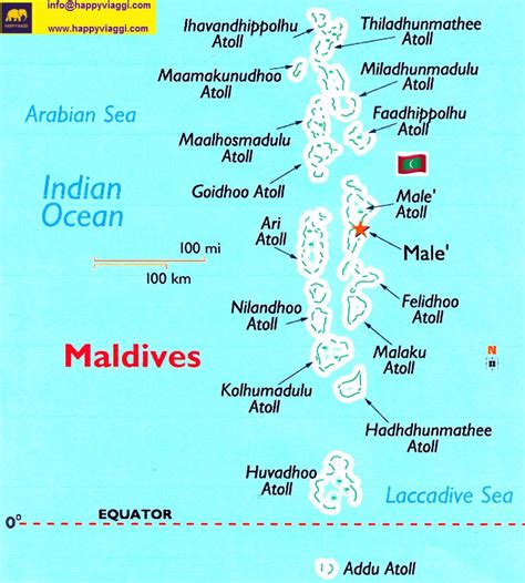 Mappa delle Maldive con atolli