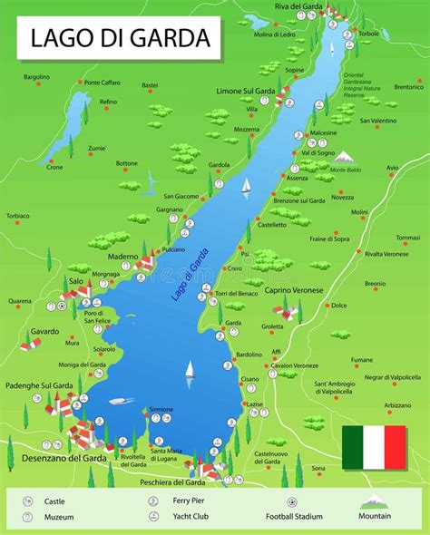Mappa del Lago di Garda con i principali punti di interesse per i tour in barca