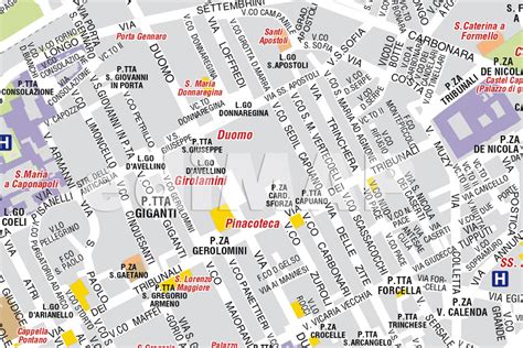 Mappa di Napoli con indicazione del Maschio Angioino