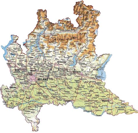 Mappa della Lombardia del XVII secolo con indicazione di Milano e Bergamo