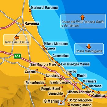 Mappa della Riviera Romagnola con evidenziate le località principali