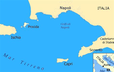 Mappa del Golfo di Napoli con le isole di Capri, Ischia e la Costiera Amalfitana