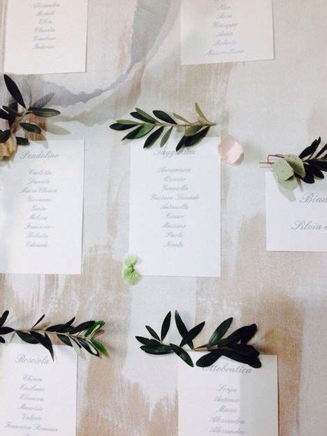 Tableau mariage a tema ulivo con nomi di olive