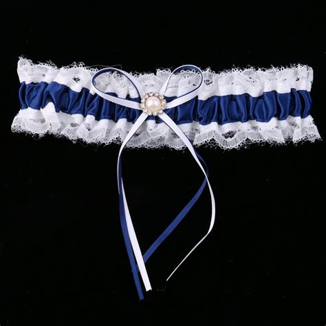 Giarrettiera blu decorata con pizzo