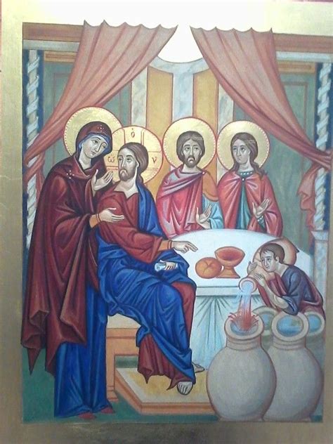 Icona delle Nozze di Cana con Maria, Gesù e gli sposi