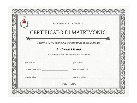 Grafico comparativo dei tipi di certificati di matrimonio