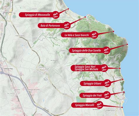Mappa della Riviera del Conero con evidenziate le spiagge accessibili via mare