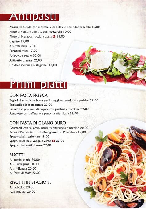 Menu di nozze italiano con pasta e antipasti