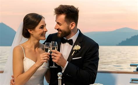 Coppia felice che brinda al proprio matrimonio in una sala di Andiamo