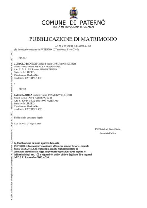 Documenti necessari per le pubblicazioni di matrimonio
